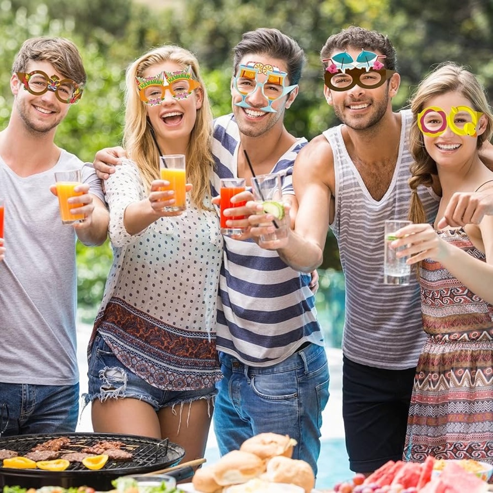 Luau Party Decorations 12 PCS Hawaiian Theme Paper Eyeglasses for Tropical Party - Picture 5 of 16